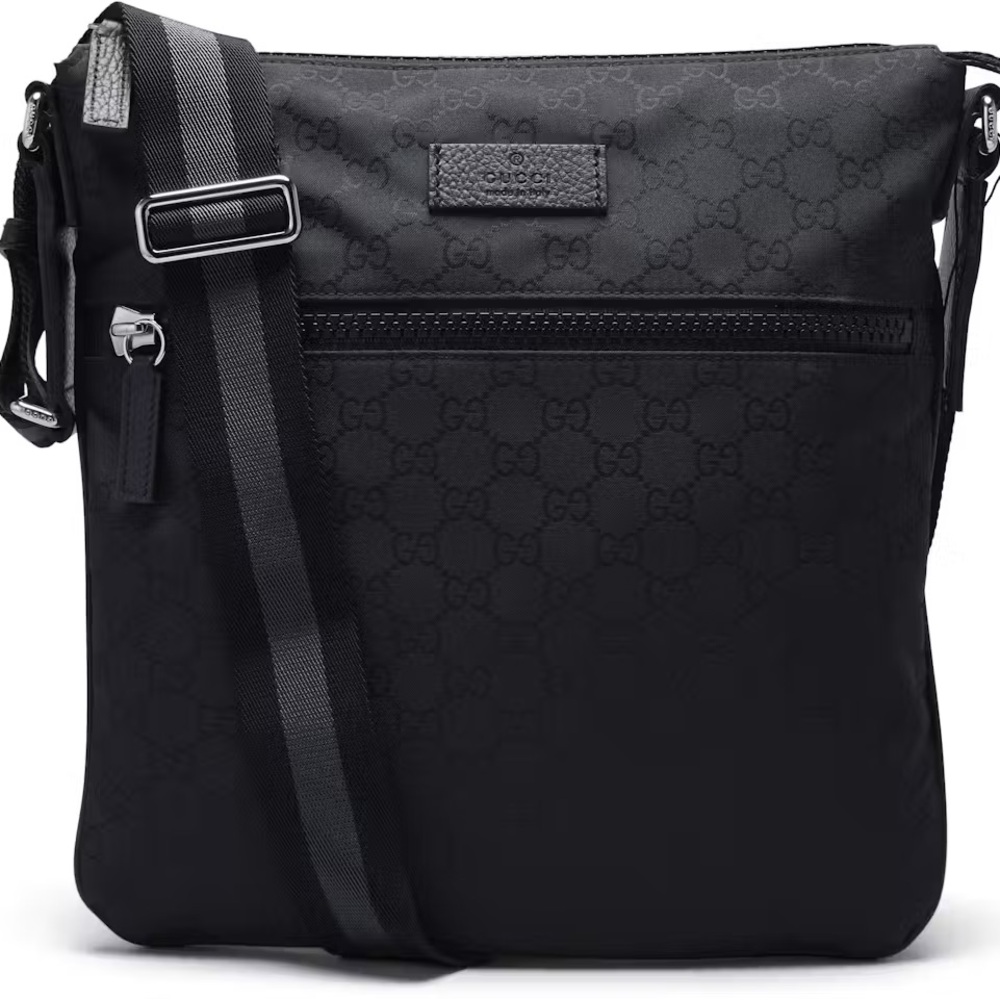Gucci Pre Owned Black GG Nylon Messenger Medium Bag